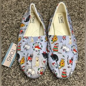 TOMS Womens Belmont light grey multi holiday Cats cozy Print Slippers size 9